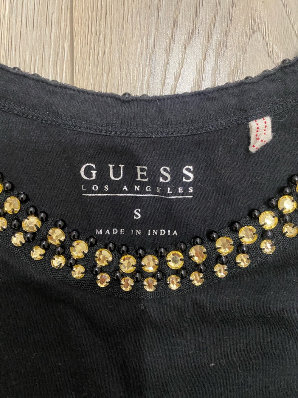 Guess Black Tank Top with Gold Stud Trim - Picture 2 of 3